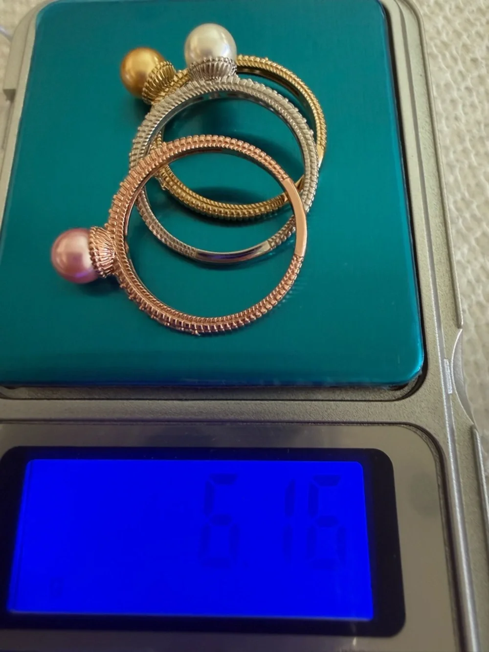 Judith Ripka Pearl CZ Ring Sterling Silver Gold Rose Stackable - Picture 7 of 8